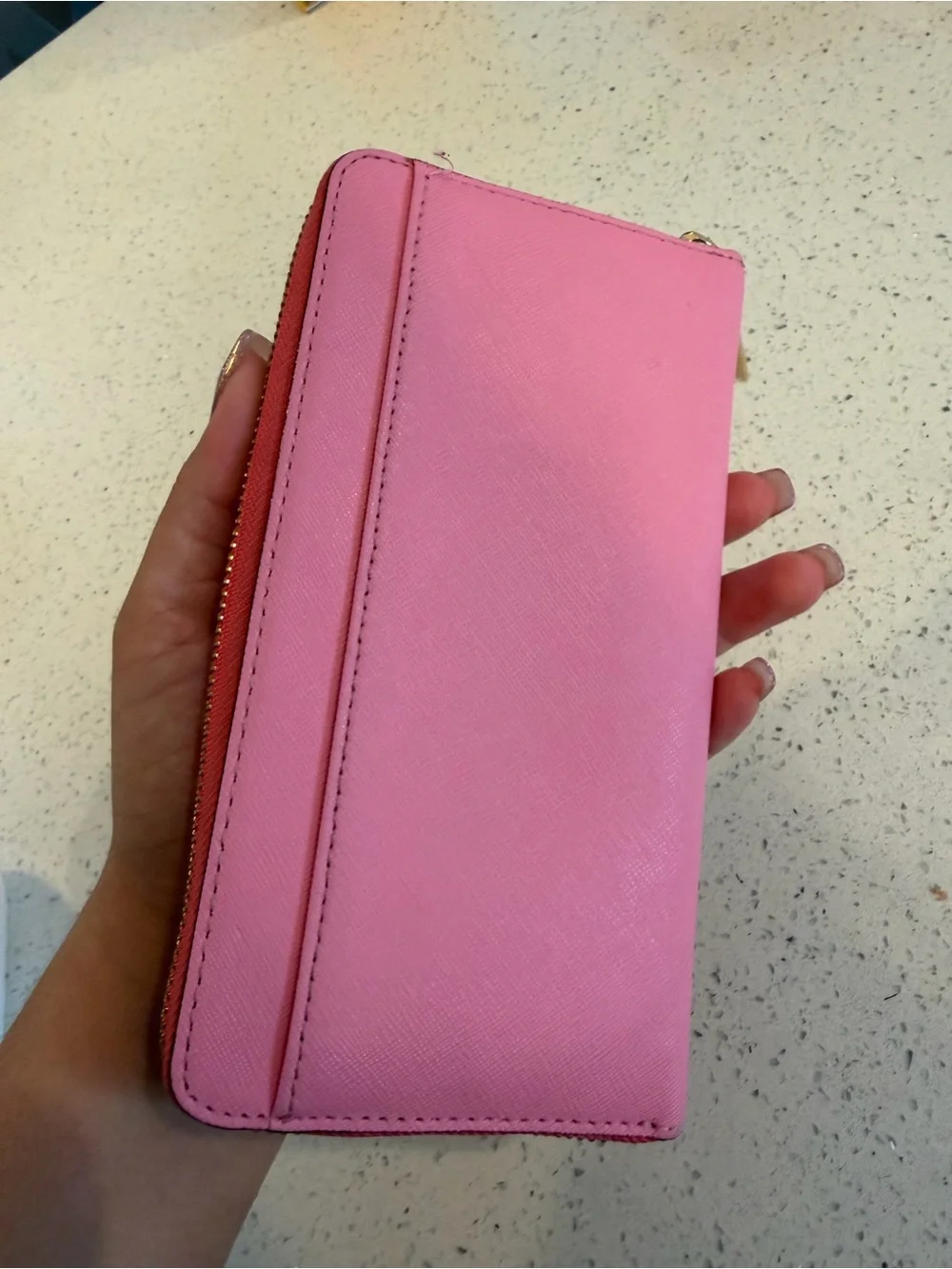 kate spade colorblock Two-Tone Coral and Light Pink Zip Wallet